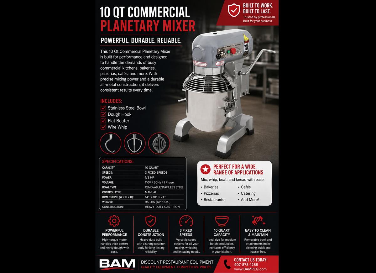 10 Quart Commercial Planetary Mixer