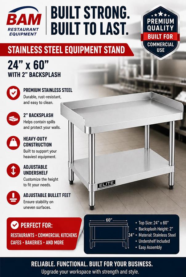 24'x 60' Stainless Steel Equipment Stand with Galvanized Undershelf