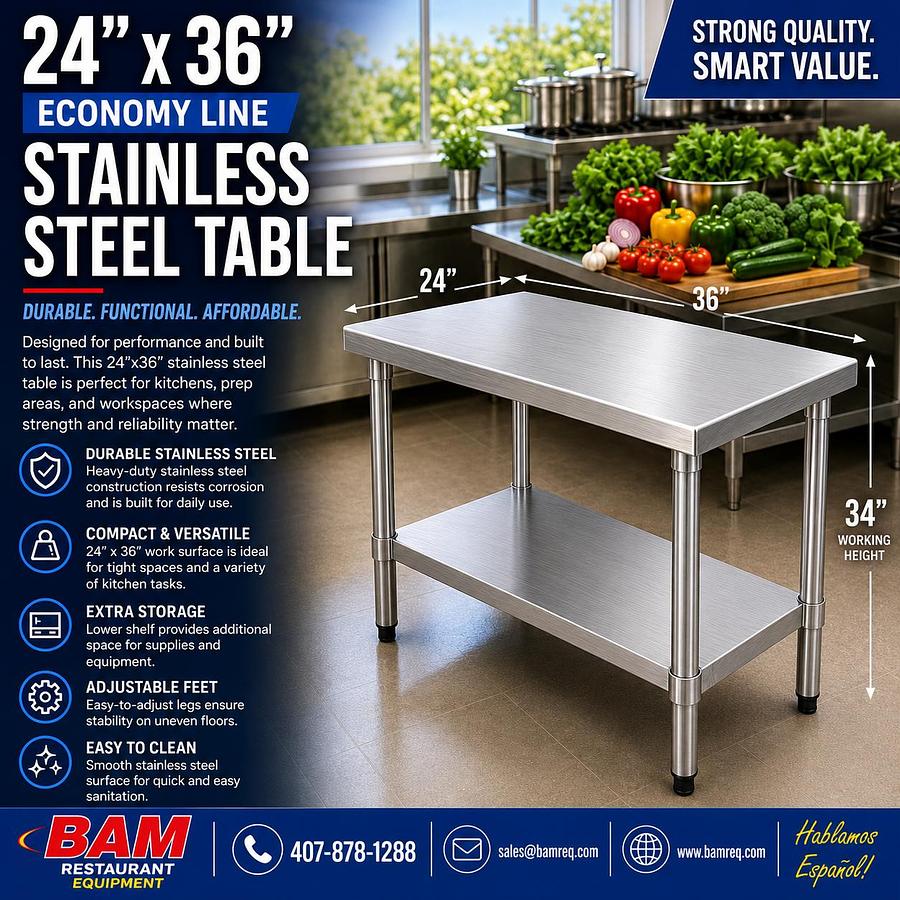 24"x36" Economy Line Stainless Steel Table
