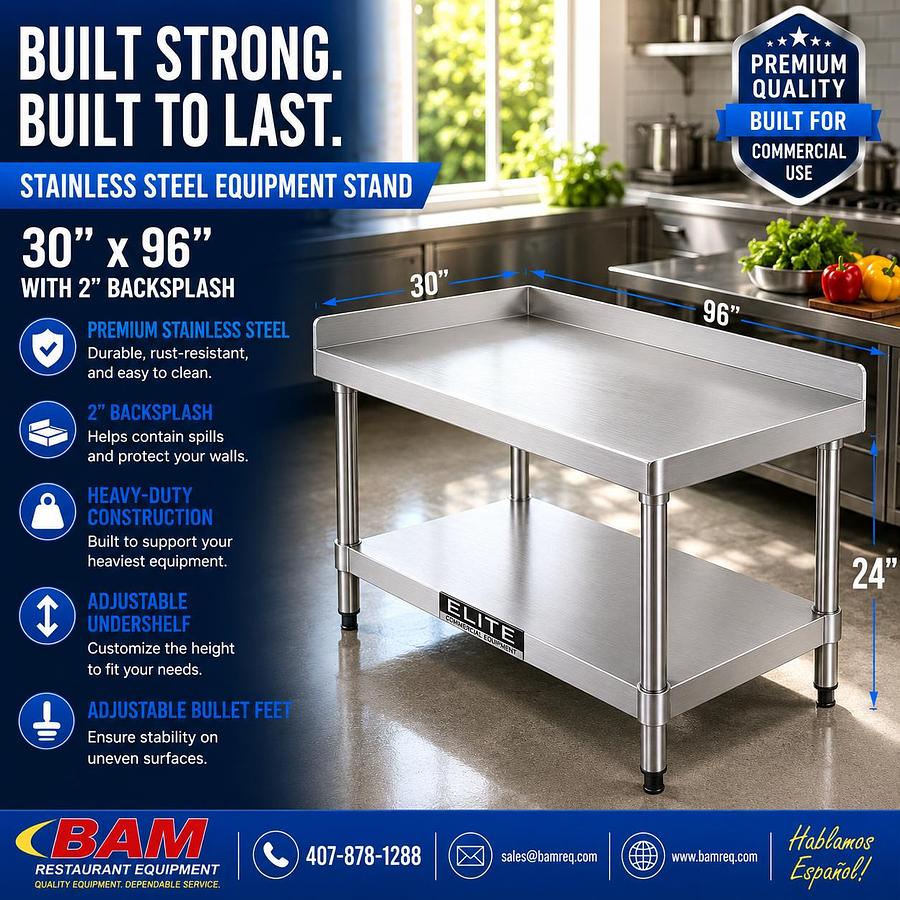 30"x 96" Stainless Steel Equipment Stand with Galvanized Undershelf