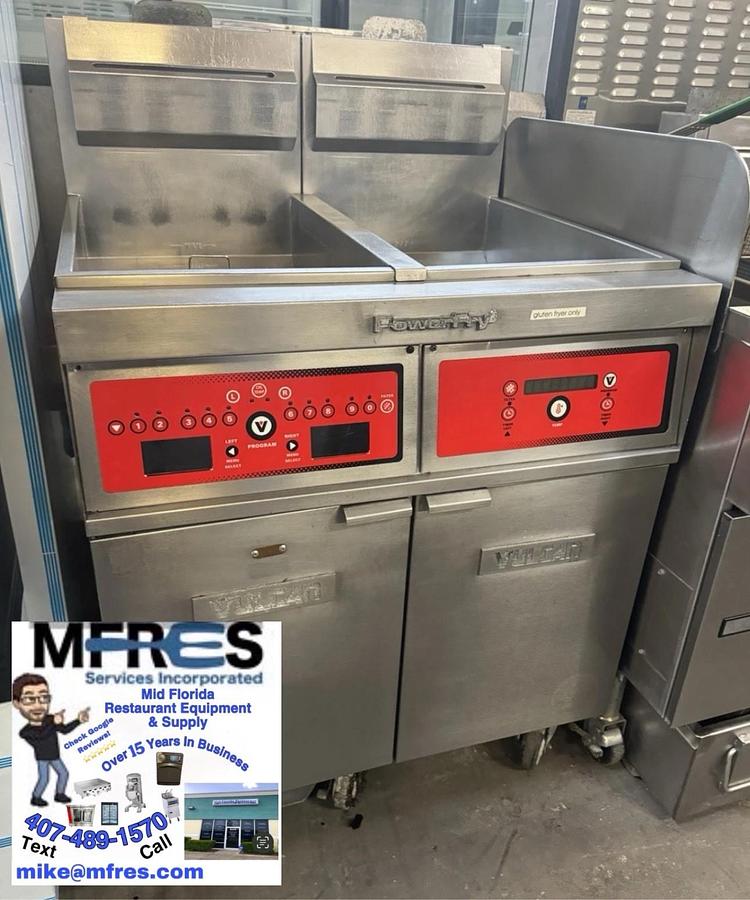Used VULCAN Model 1 TR45C Natural Gas 2 Bay 50 Lbs Digital Deep Fryers W/ Oil Filter