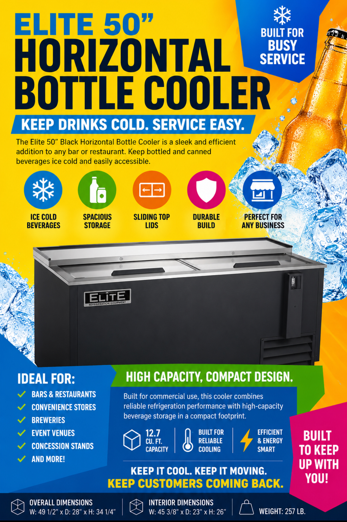 Elite 50" Black Horizontal Bottle Cooler