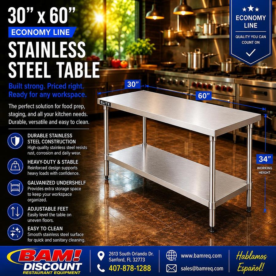 30"x60" Economy Line Stainless Steel Table