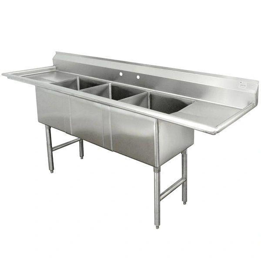 Elite 102” Three Compartment Stainless Steel Sink With Two Drainboards