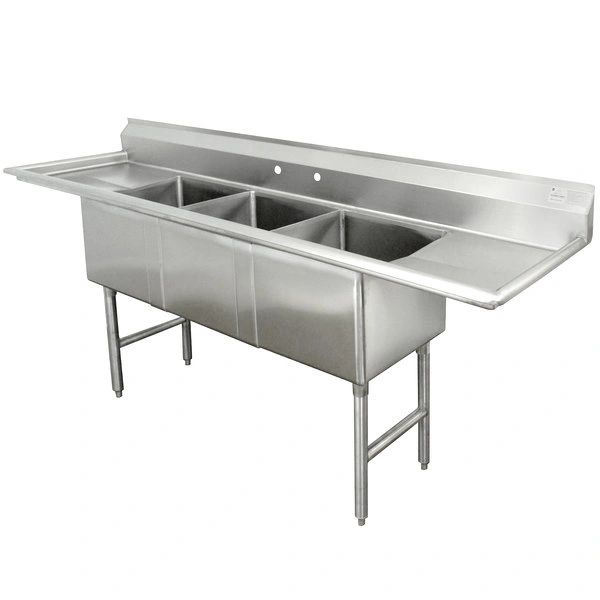 Elite 102” Three Compartment Stainless Steel Sink With Two Drainboards