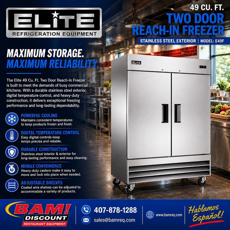 Elite Stainless Steel 2 Door Freezer