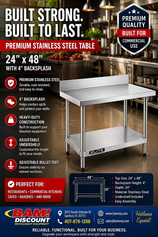 24"x 48" Premium All Stainless Steel Table