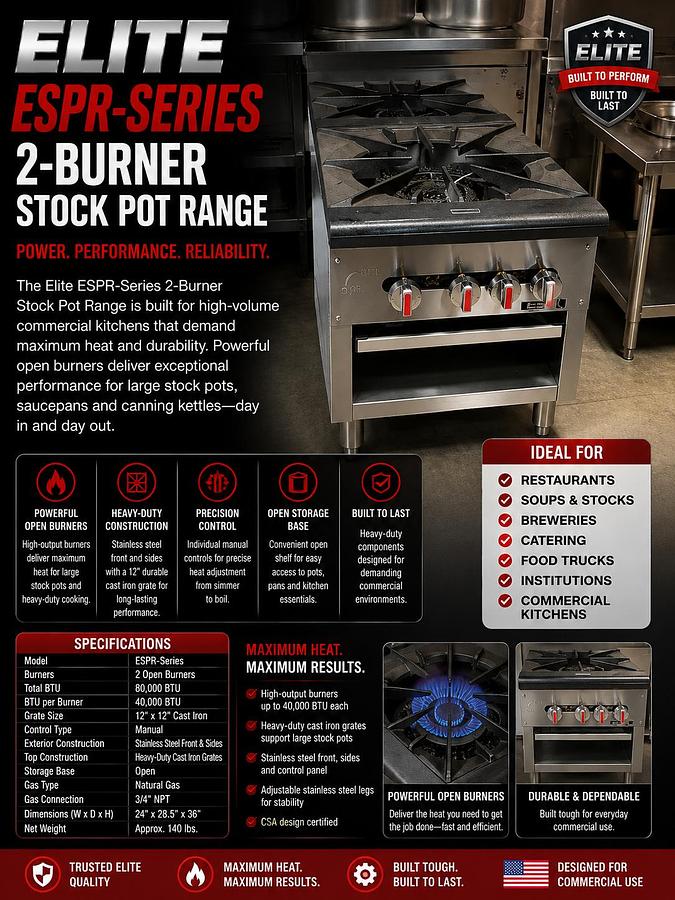 Elite ESPR-SERIES 2-Burner Stock Pot Range
