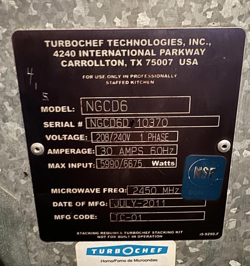 Used TURBOCHEF NGC RAPID COOK CONVECTION OVEN 208/240V WITH STONE TESTED & WORKING