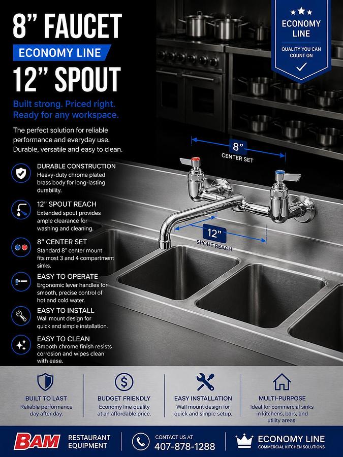 8" Faucet 12" Spout