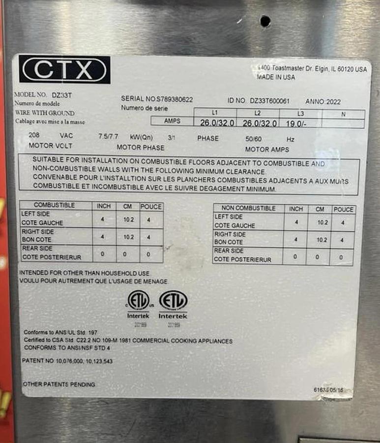 Refurbished Middleby Marshall CTX DZ33T Electric Pizza Conveyor Oven 208V 1/3 Phase