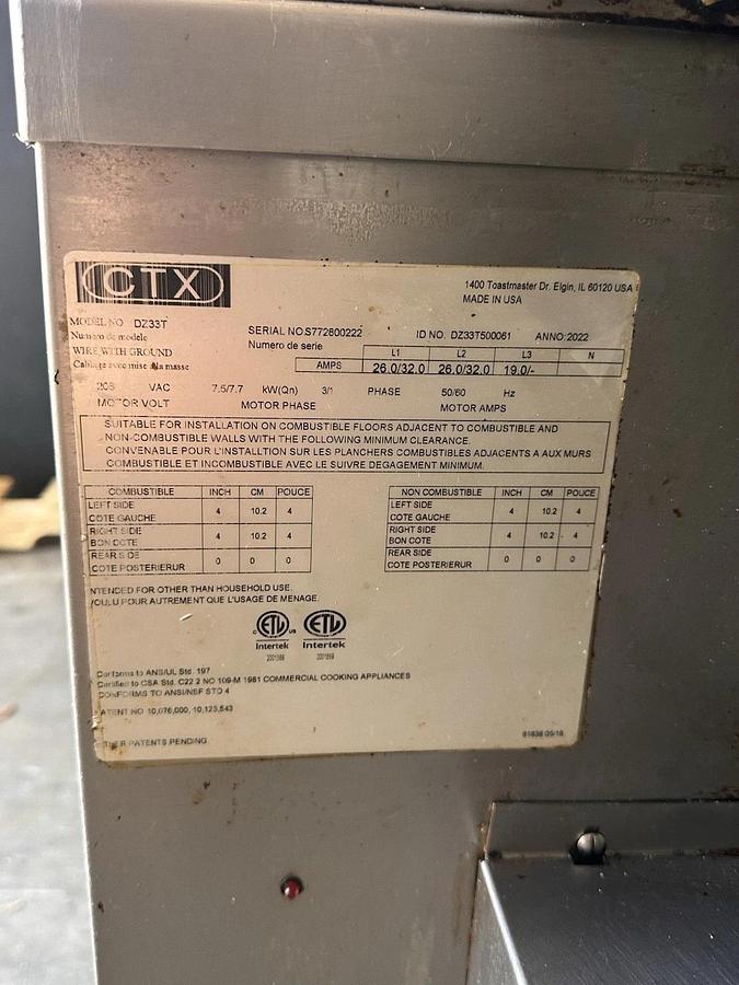 Refurbished 2022 Middleby Marshall CTX DZ33T Electric Pizza Conveyor Oven 208V 1/3 Phase