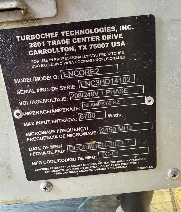 Refurbished 2023 TurboChef Encore2 Rapid Cook Convection Oven 208V/240V GREAT SHAPE!
