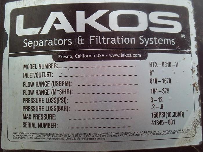 Used Separator, Hydrocyclone, Lakso, Mdl HTX-810V, C/St, D #S743349