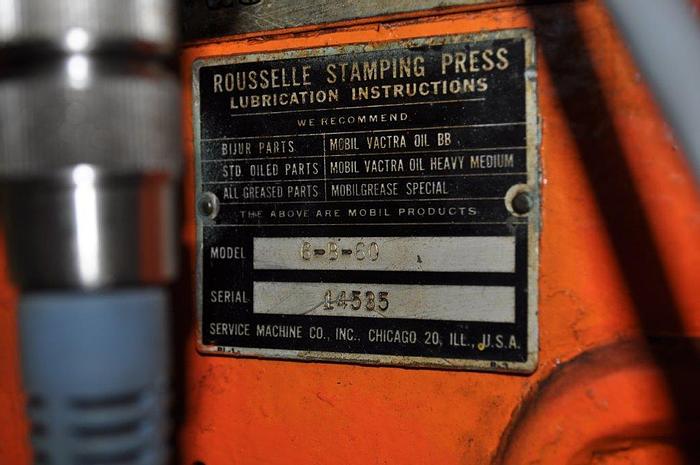 Used 60 TON ROUSSELLE DOUBLE CRANK GAP FRAME PRESS, 4" STROKE, 60" x 18" BED