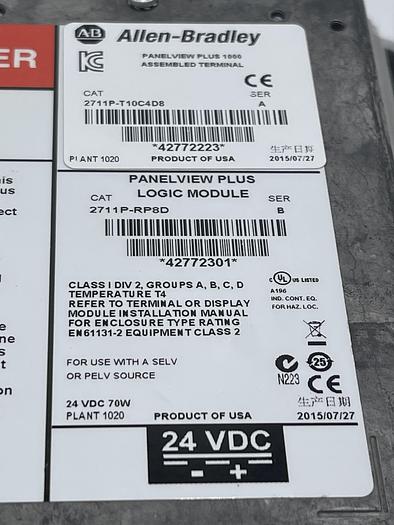 Used Allen-Bradley 2711P-T6C20D8 Ser A, 2711P-RP8D, 2811P-RDT10C.