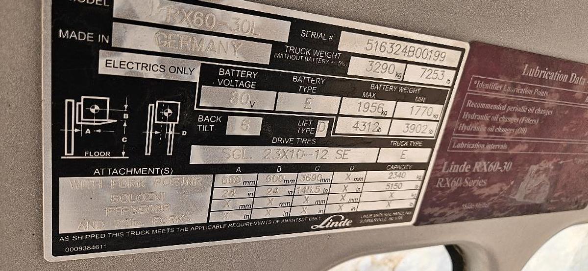 Used Linde RX60-30 Electric Forklift