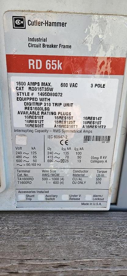 Used 1600 AMP Braker