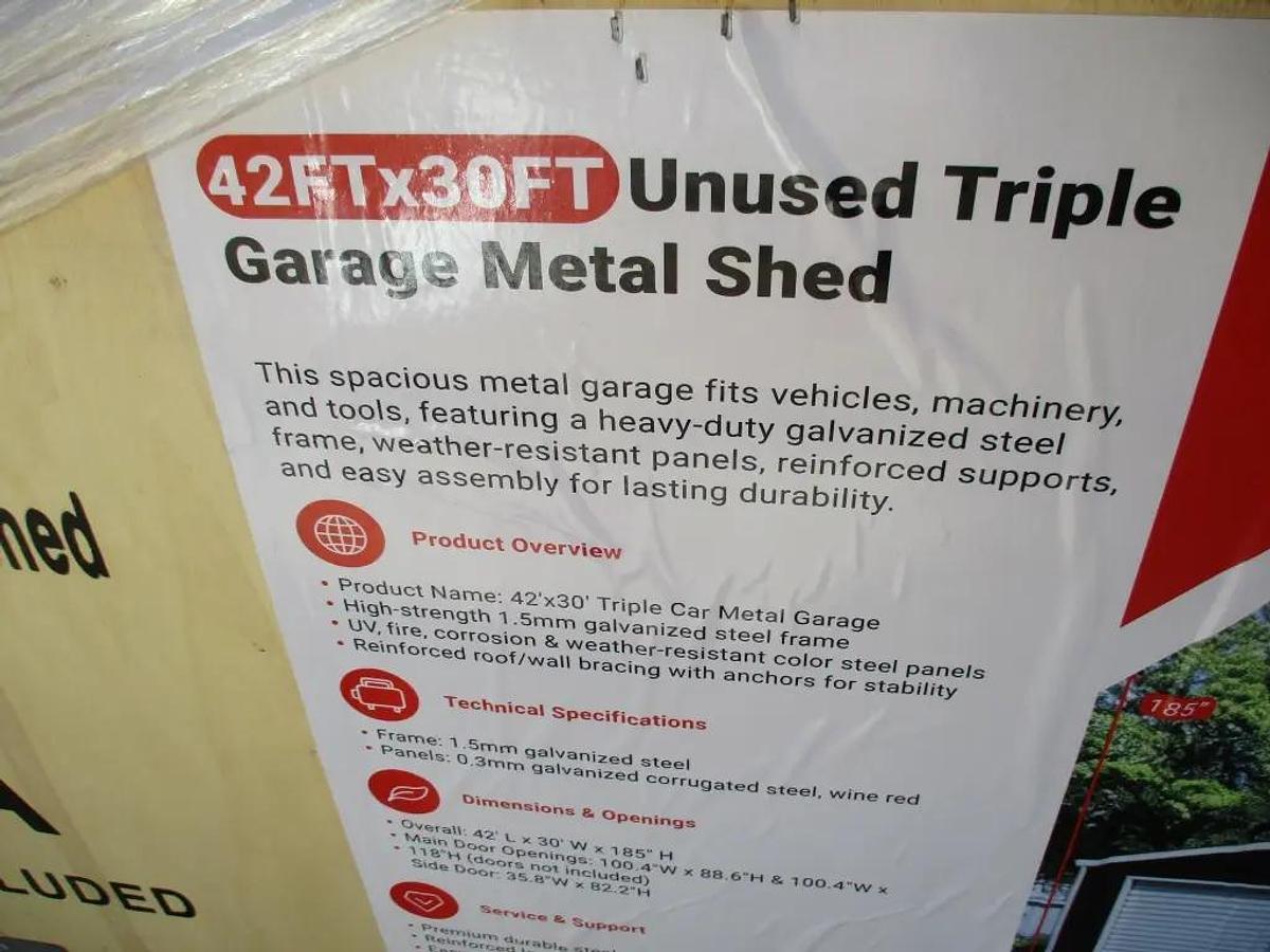 42' x 30' Triple Garage Metal Shed