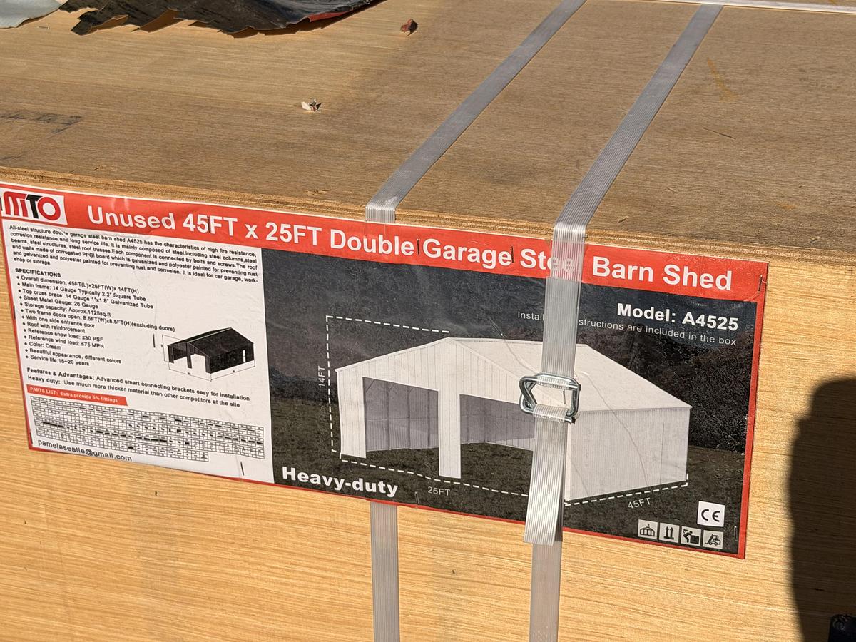 Used 45'x 25' Double Garage Steel Barn Shed—Cream