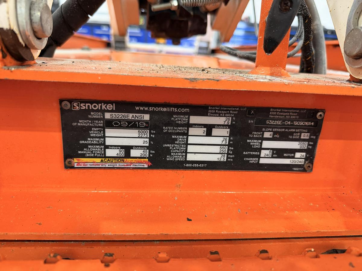 Used 2019 Snorkel S3226E Scissor Lift