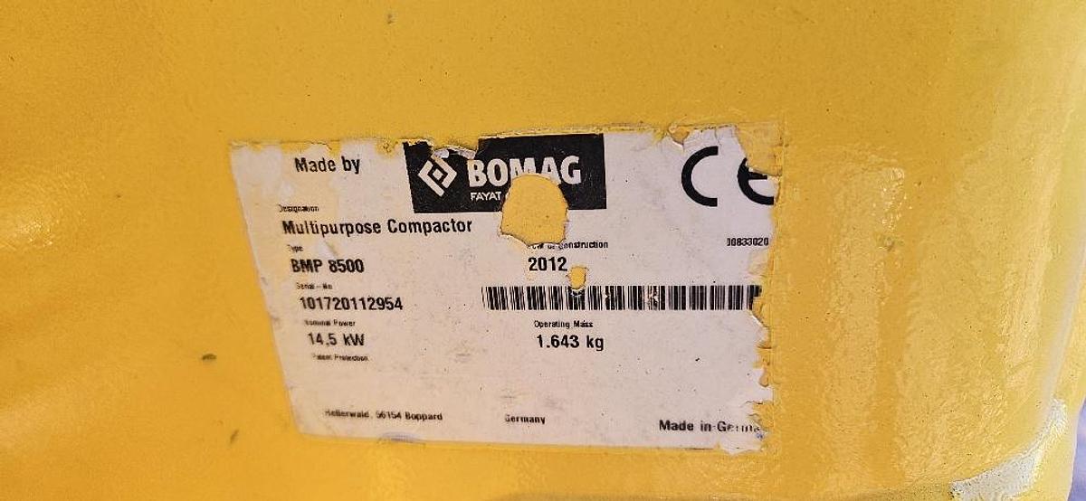 Used 2012 Bomag BMP8500 Trench Compactor