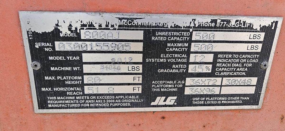 Used 2012 JLG 800A3 80' Boom Lift