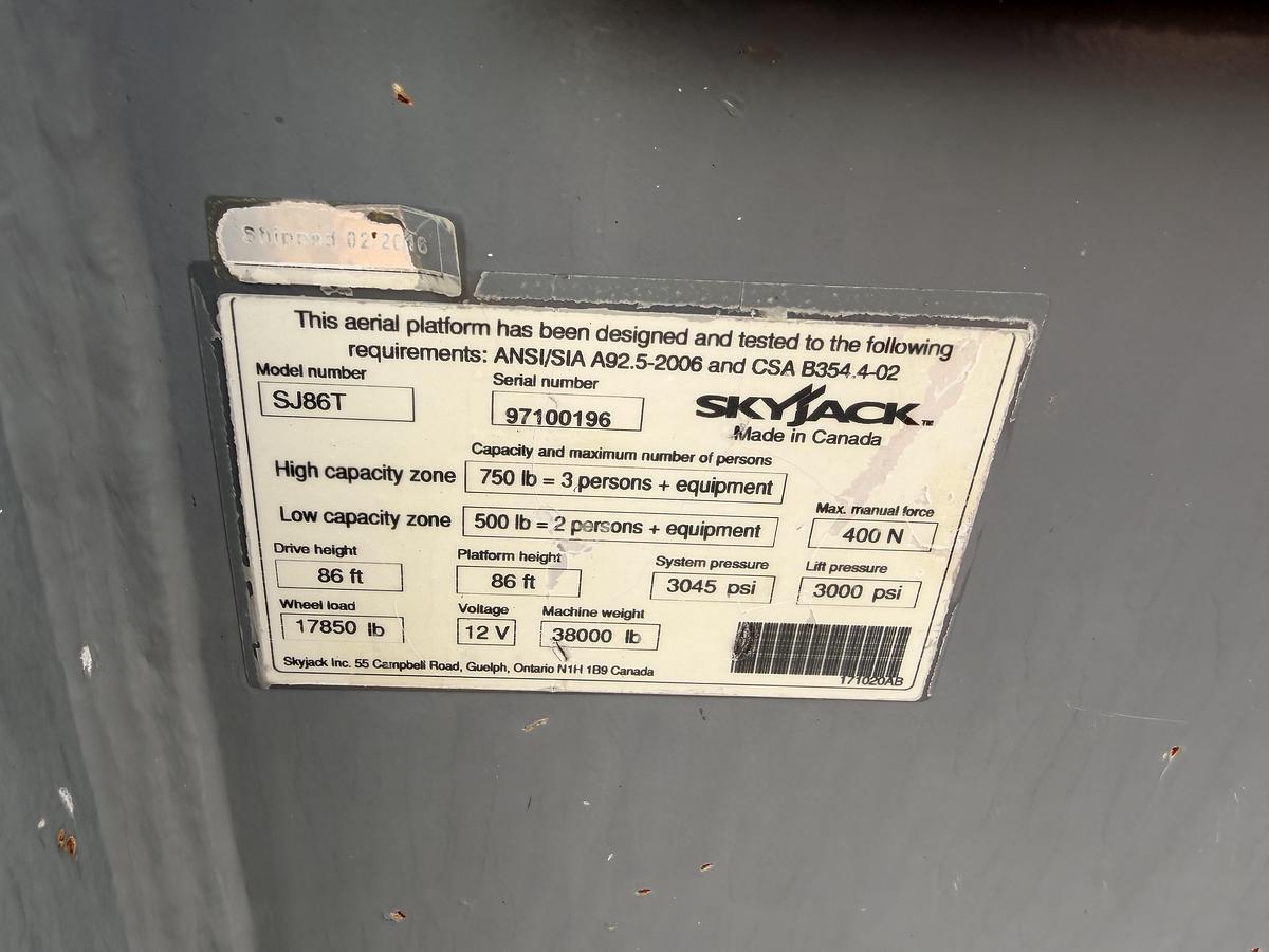 Used 2016 SkyJack 86' Boom Lift