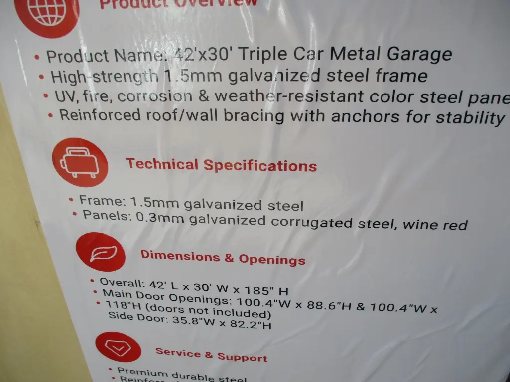 42' x 30' Triple Garage Metal Shed