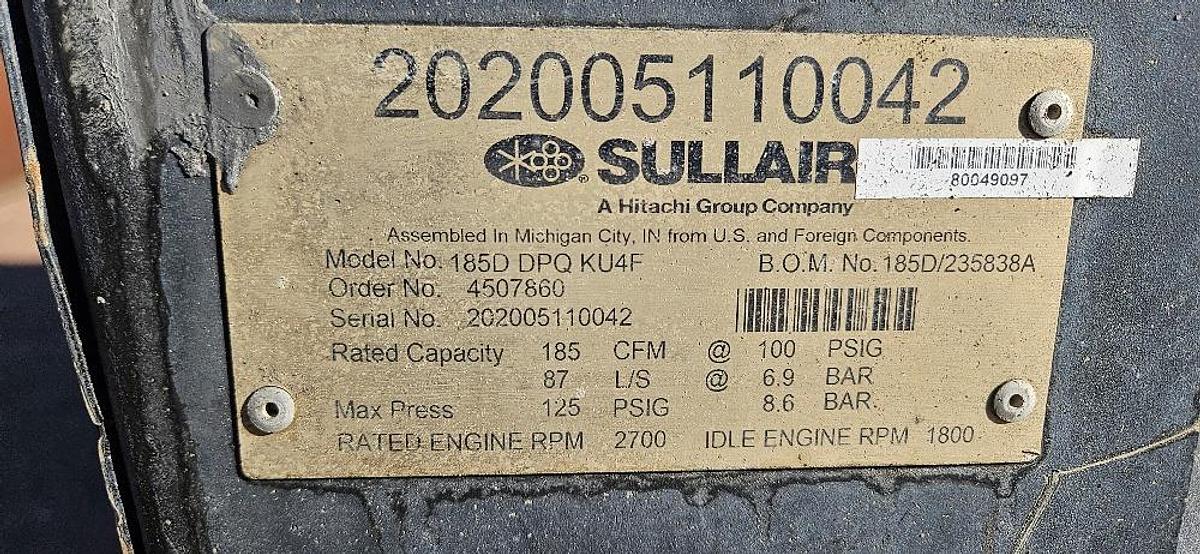 Used 2019 SullAir 185 Air Compressor