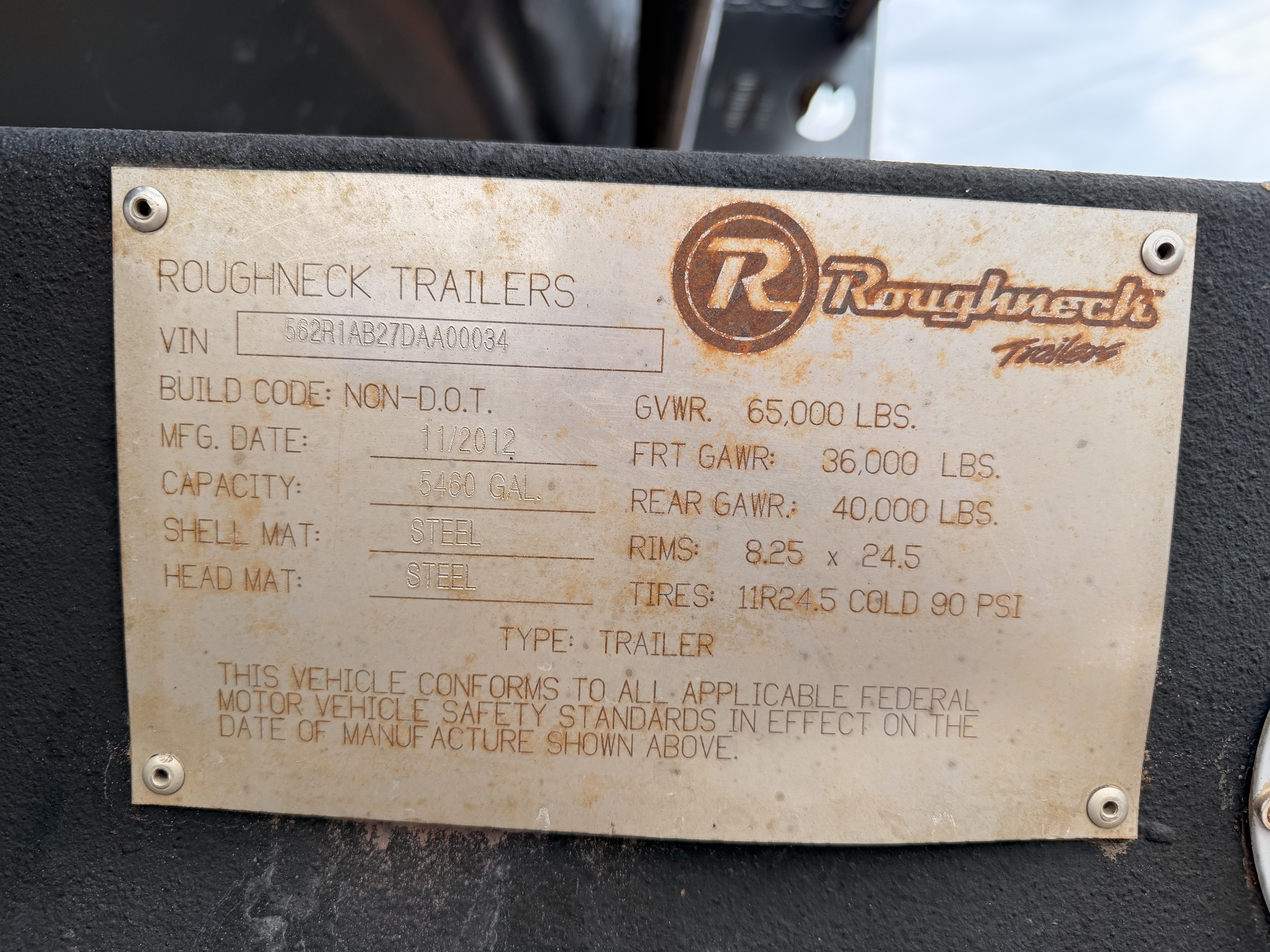 Used 2013 5,460 Gallon Vacuum Tanker Trailer