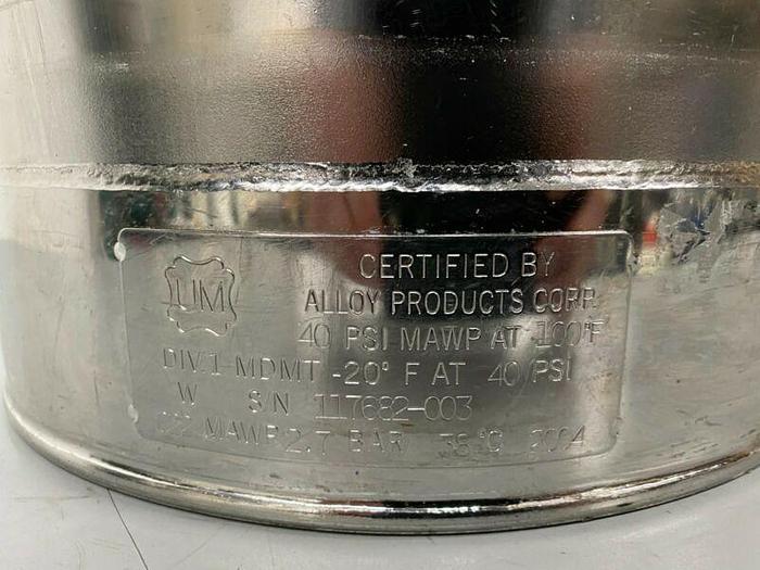 Used DCI 35L Stainless Steel Pressure Vessel 40 PSI @ 100° F
