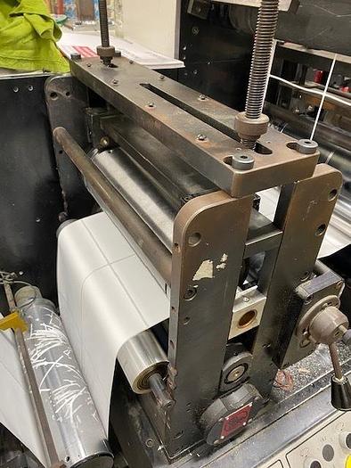 Used 13" WIDE ROTOFLEX DLI REWINDER WITH 2 STATION DIE CUTTING - RECENT DRIVE UPDATE