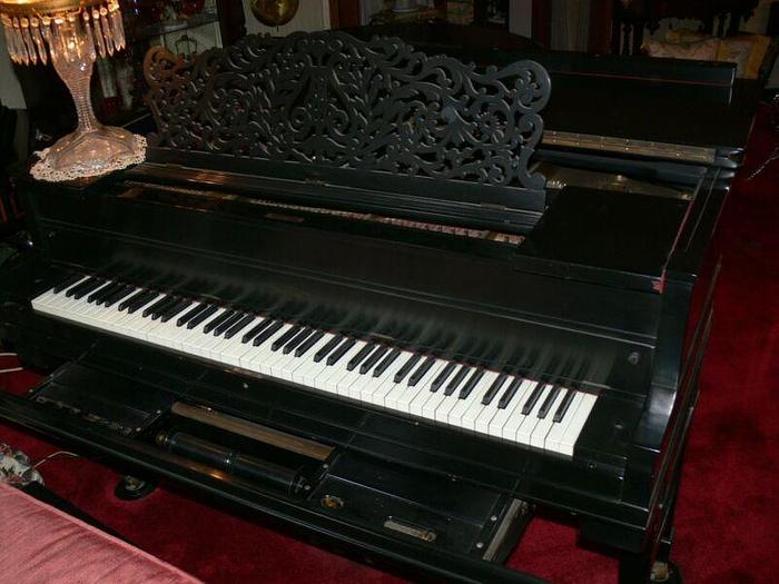 Used ANTIQUE EMERSON ELECTRIC PLAYER PIANO - BLACK SMALL GRAND W/ 38 QRS MUSIC ROLLS