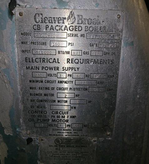 Used 1977 Cleaver Brooks  CB200-60 60HP 150 PSI Steam Boiler firetude