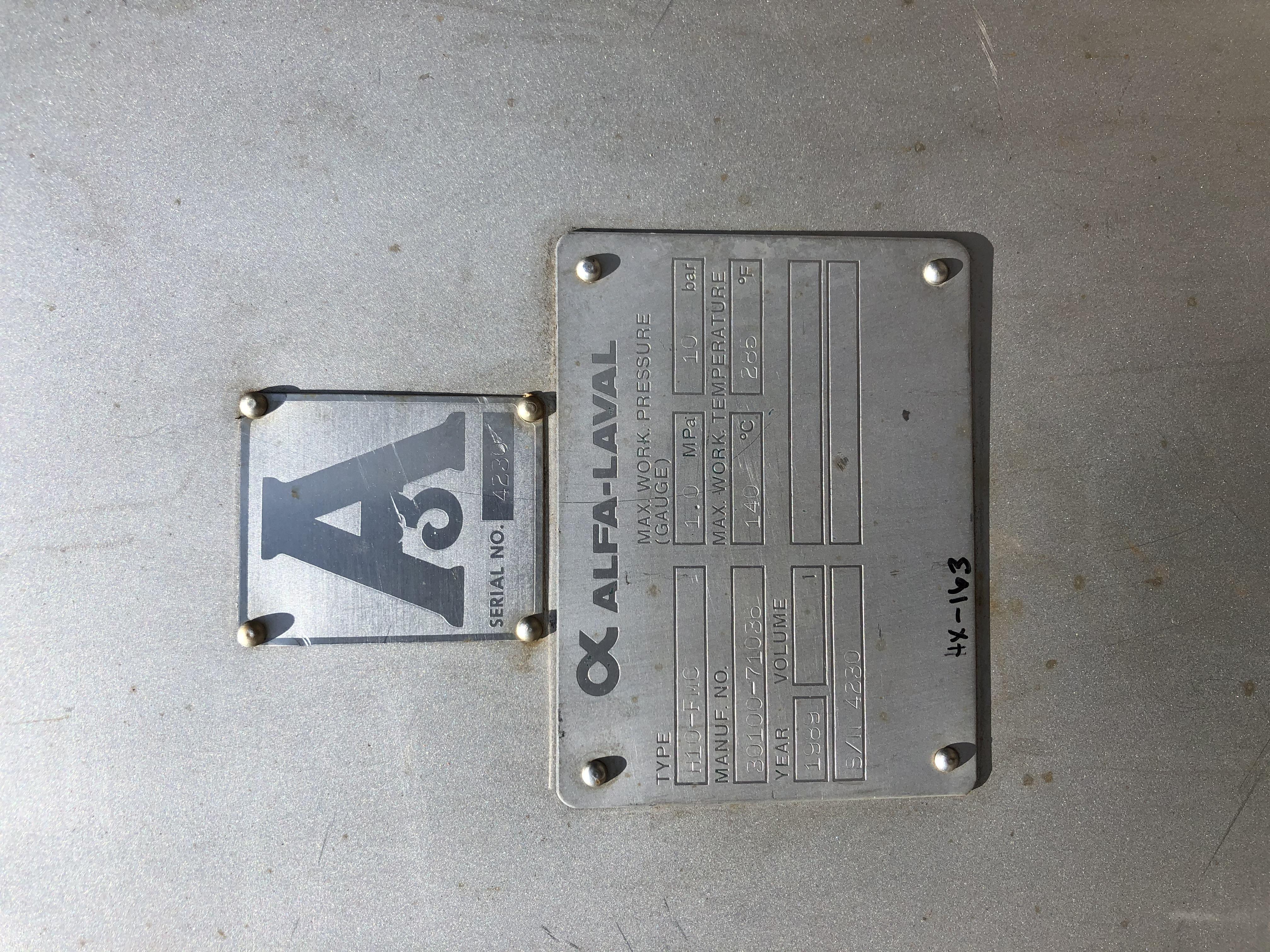 Used ALFA LAVAL PLATE HEAT EXCHANGER