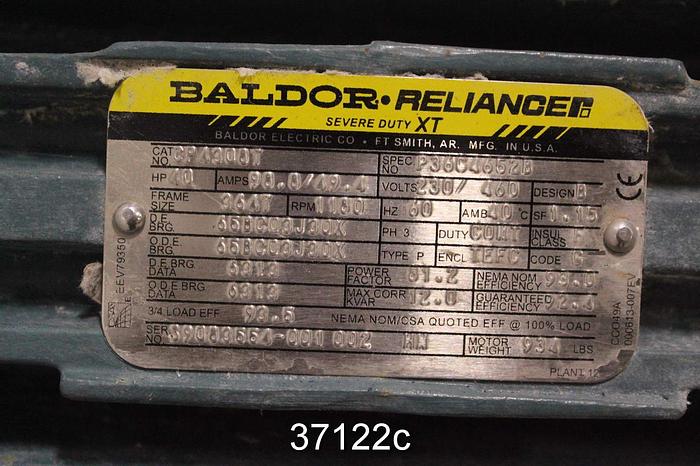 Used Reliance 40 Hp, 460 Volt, 1190 Rpm Ac Motor, #37122
