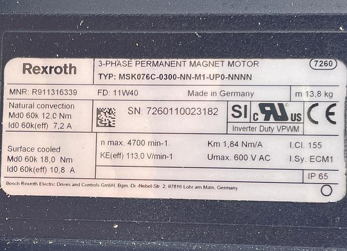 Used REXROTH MSK076C-0300-NN-M1-UP0-NNNN