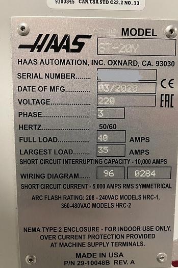Used 2020 HAAS ST-20Y CNC Turning Center with Y-Axis and Live Tooling
