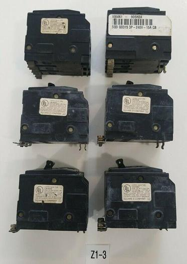 Used LOT OF 6 Square D Q0315 15A 3Pole 240V Circuit Breakers LM-6454 LM-6430 LM-6429