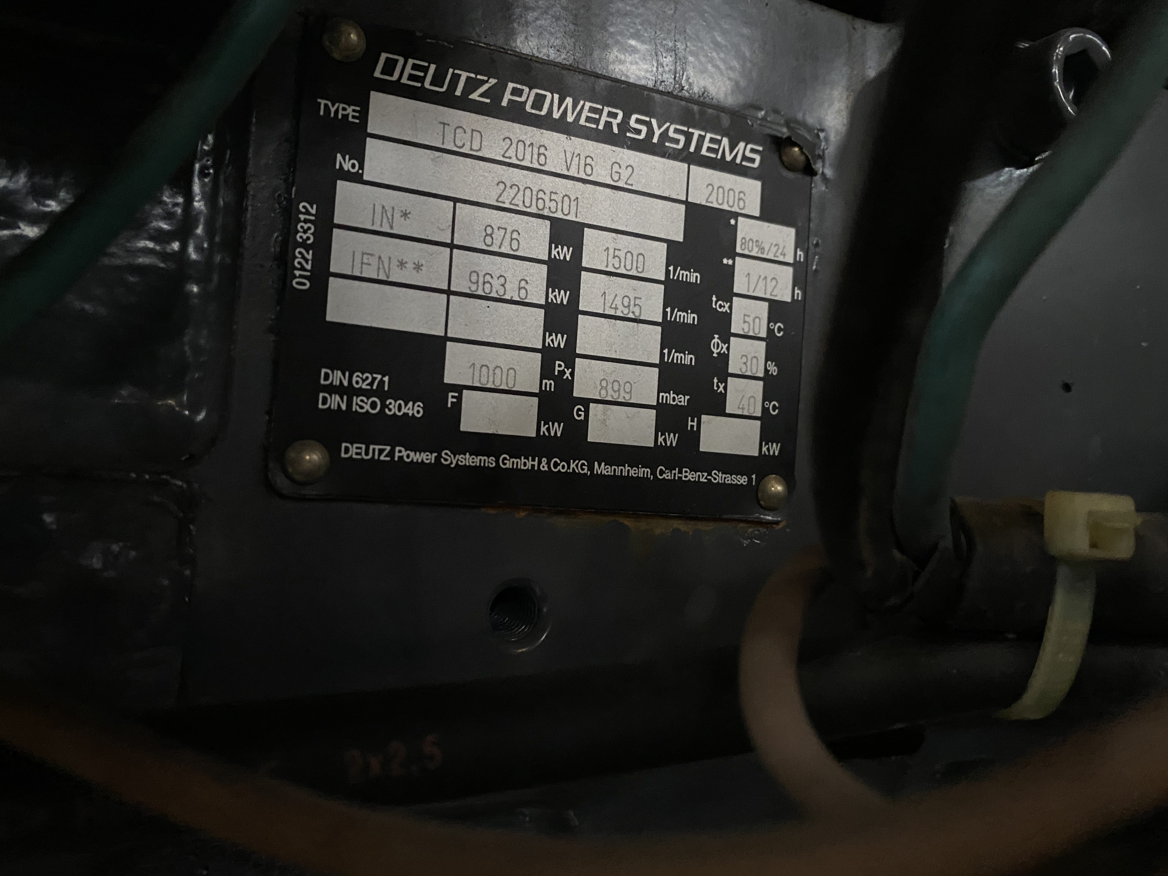 Used DEUTZ TBD 616-V16-G2 / EURO DIESEL STATO ALTERNATOR 1000 KVA DRUPS