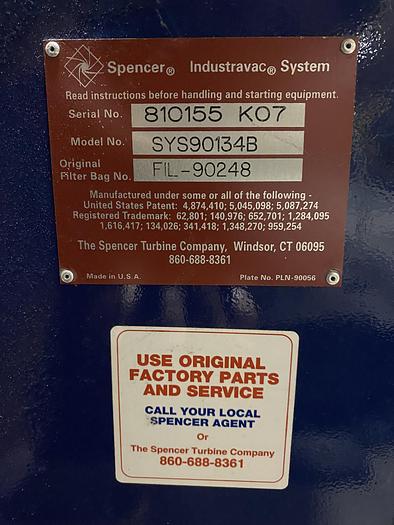 Used SPENCER FAST VAC SYS90134B 370CFM WITH 7.5HP PUMP