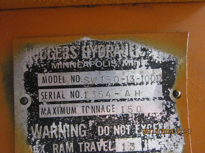 Used 1986 Roger Hydraulic H Frame Press SW - 150- 13 -100X