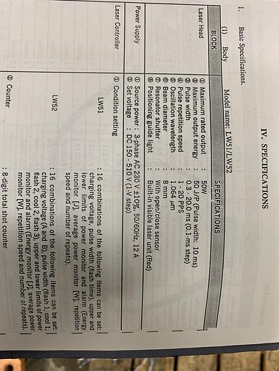 Used MIYACHI UNITEK LW51 COMPACT YAG LASER