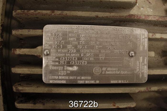 Used General Electric 40 Hp Ac Motor, 460 Volt, 1775 Rpm #36722