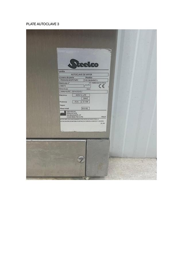 Usado Autoclave de vapor Steelco modelo VS262649/2L de doble puerta