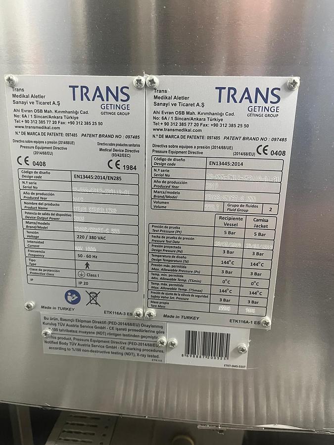 Usado Autoclave Getinge modelo Trans Smart 555