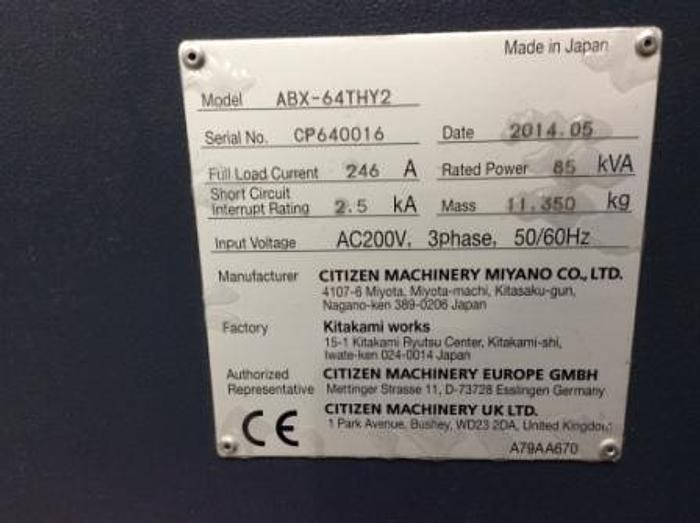 Used 2014 MIYANO ABX-64THY2 CNC LATHE