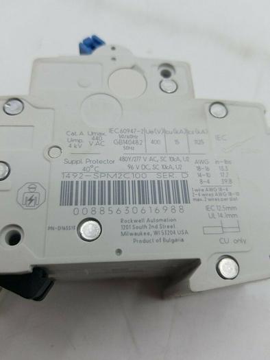 Used Allen Bradley 1492-SPM2C100 Ser D Circuit Breaker