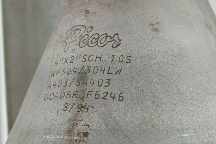 Used Picor 4" x 2" SCH 10S 30-50 PSI 100ºF WP 304/304 LW Conical Pressure Vessel